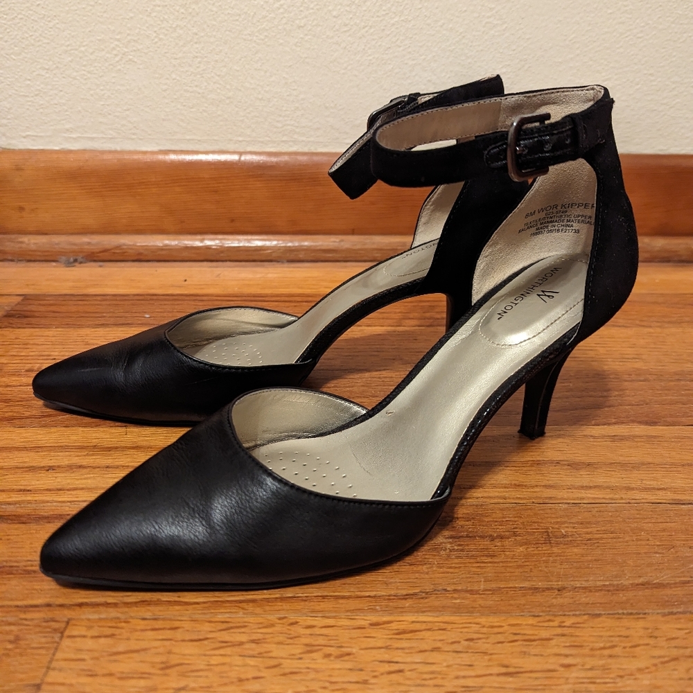 Worthington mixed media black classic vamp kitten heels